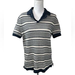 Express Bohemian Retro Textural Striped Johnny Collar Knit Sweater Polo Size M